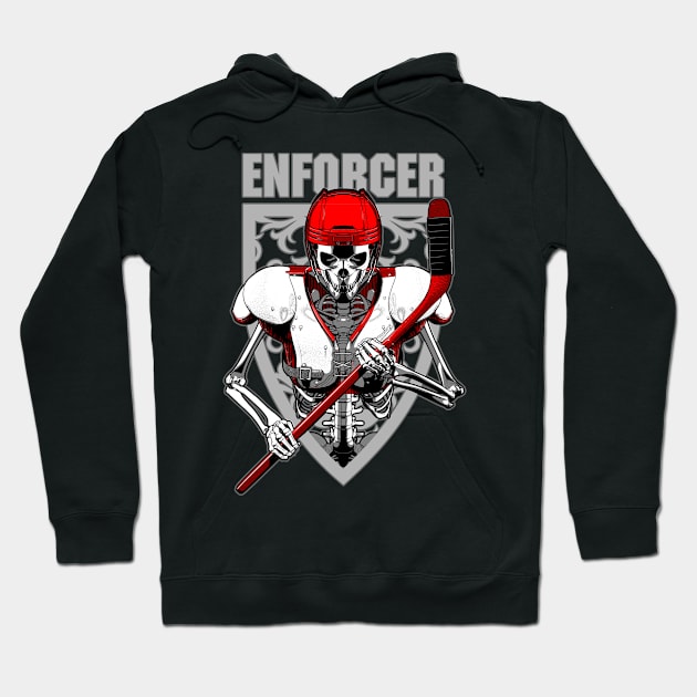 Enforcer Ice Hockey Player Cartoon Sports Skeleton Hoodie by Grandeduc